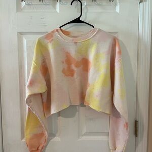 Hanes Tie-Dye Cropped Sweatshirt - Pink, Orange, Yellow